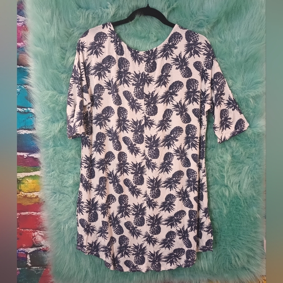 Agnes and Dora White and Blue High Low Pineapple Print T-shirt Size L - Picture 6 of 10